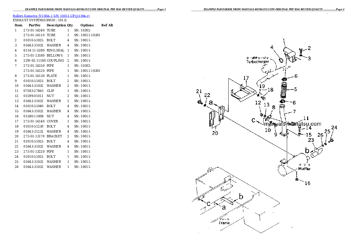 JV100A-1 S/N 10011-UP Partsbook