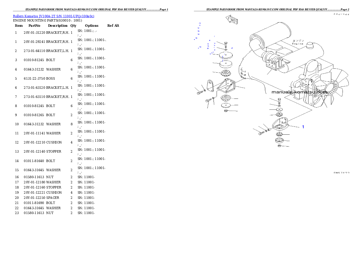 JV100A-2T S/N 11001-UP Partsbook