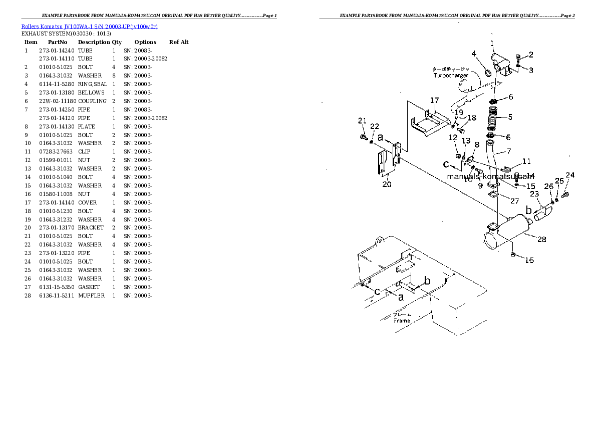 JV100WA-1 S/N 20003-UP Partsbook