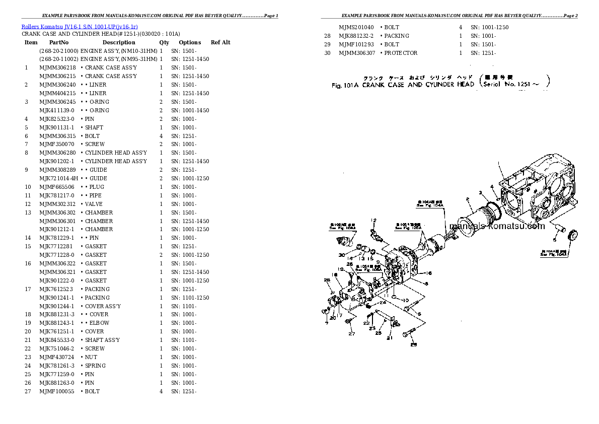 JV16-1 S/N 1001-UP Partsbook