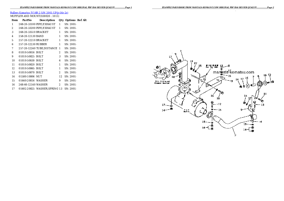 JV16R-2 S/N 2001-UP Partsbook