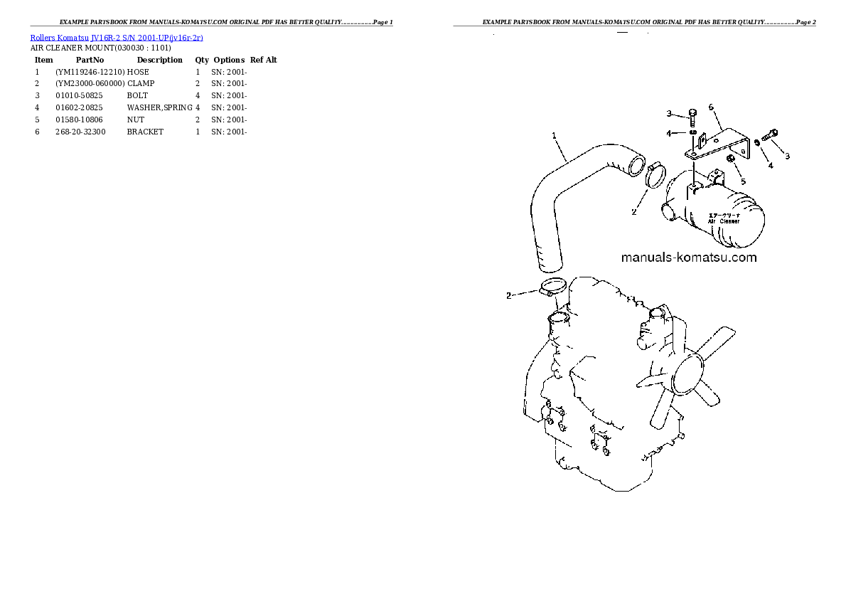 JV16R-2 S/N 2001-UP Partsbook