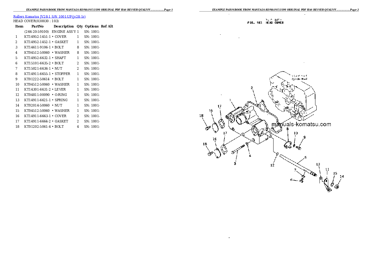 JV28-1 S/N 1001-UP Partsbook