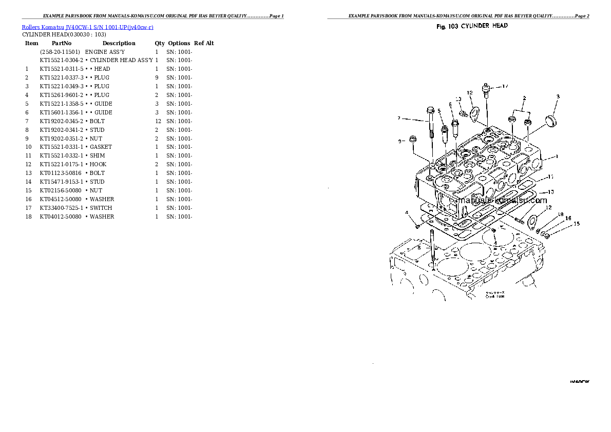 JV40CW-1 S/N 1001-UP Partsbook