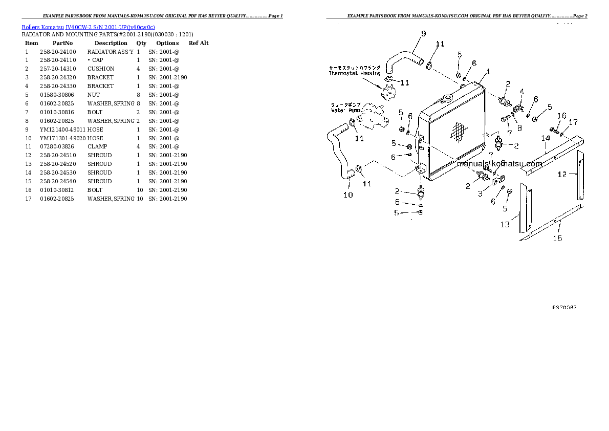 JV40CW-2 S/N 2001-UP Partsbook