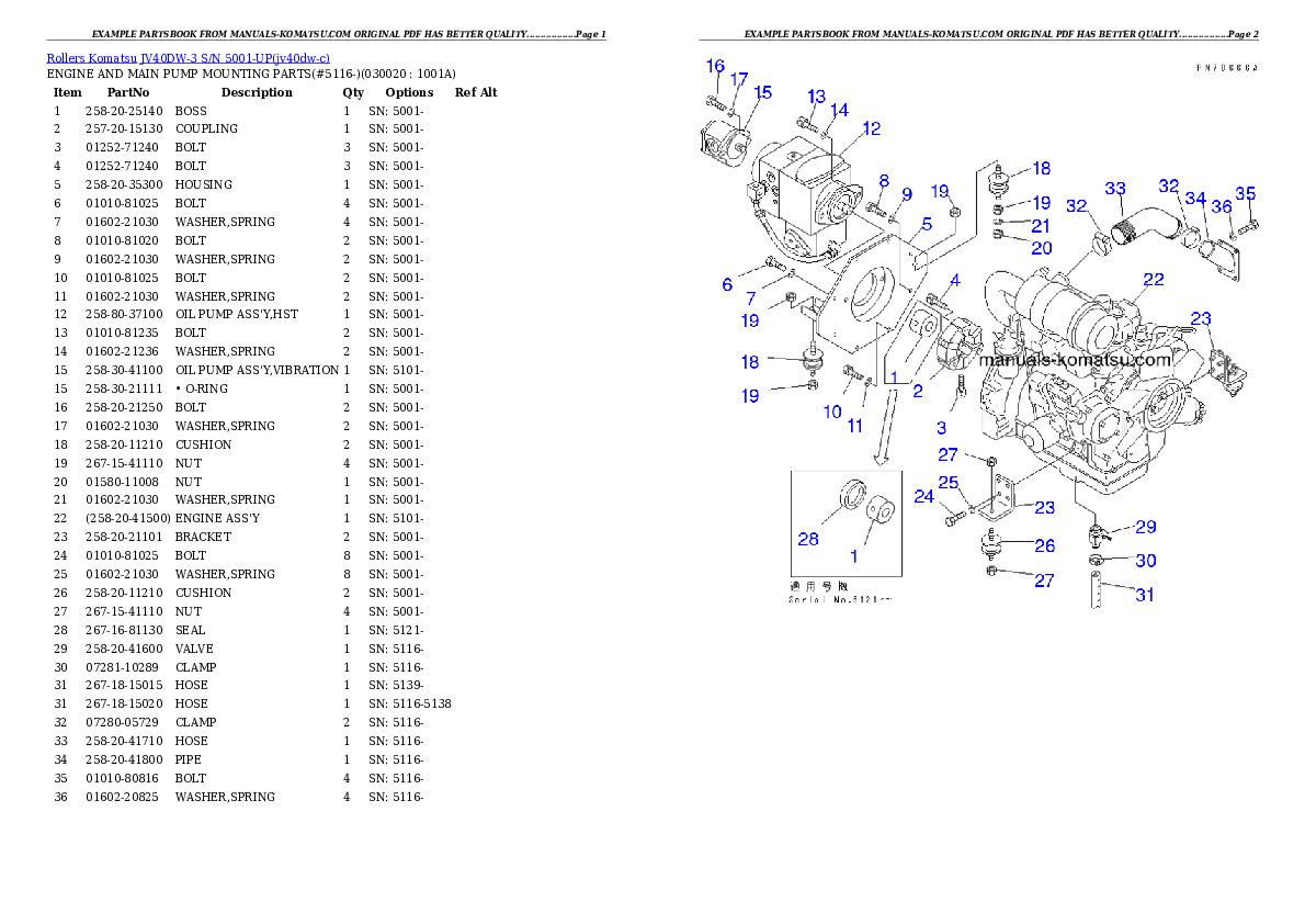 JV40DW-3 S/N 5001-UP Partsbook