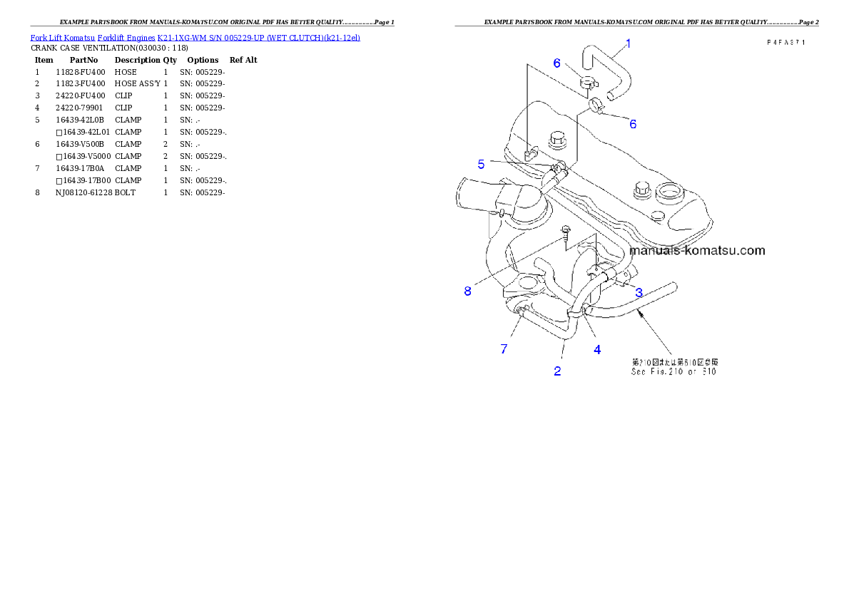 K21-1XG-WM S/N 005229-UP （ｳｪｯﾄｸﾗｯﾁ） Partsbook