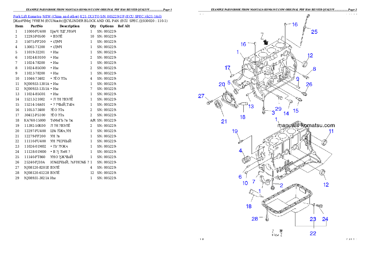 K21-1X3-TO S/N 005229-UP (ECU SPEC.) Partsbook