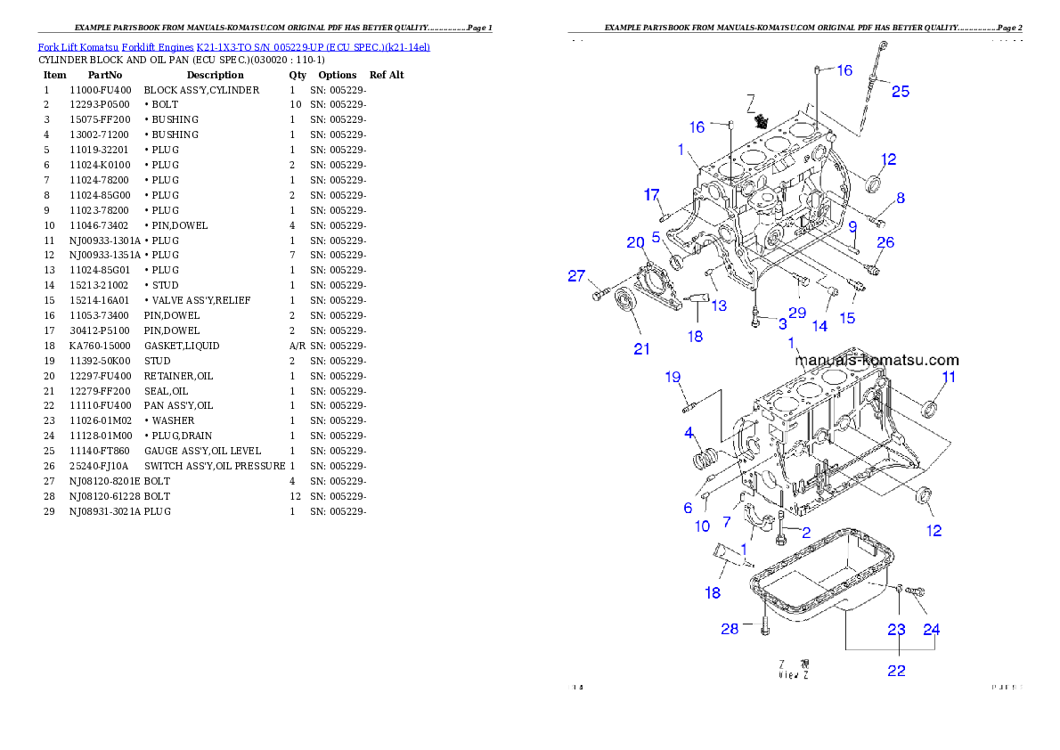 K21-1X3-TO S/N 005229-UP （ｻﾝｹﾞﾝ　ｼｮｸﾊﾞｲ　ｼﾖｳ） Partsbook