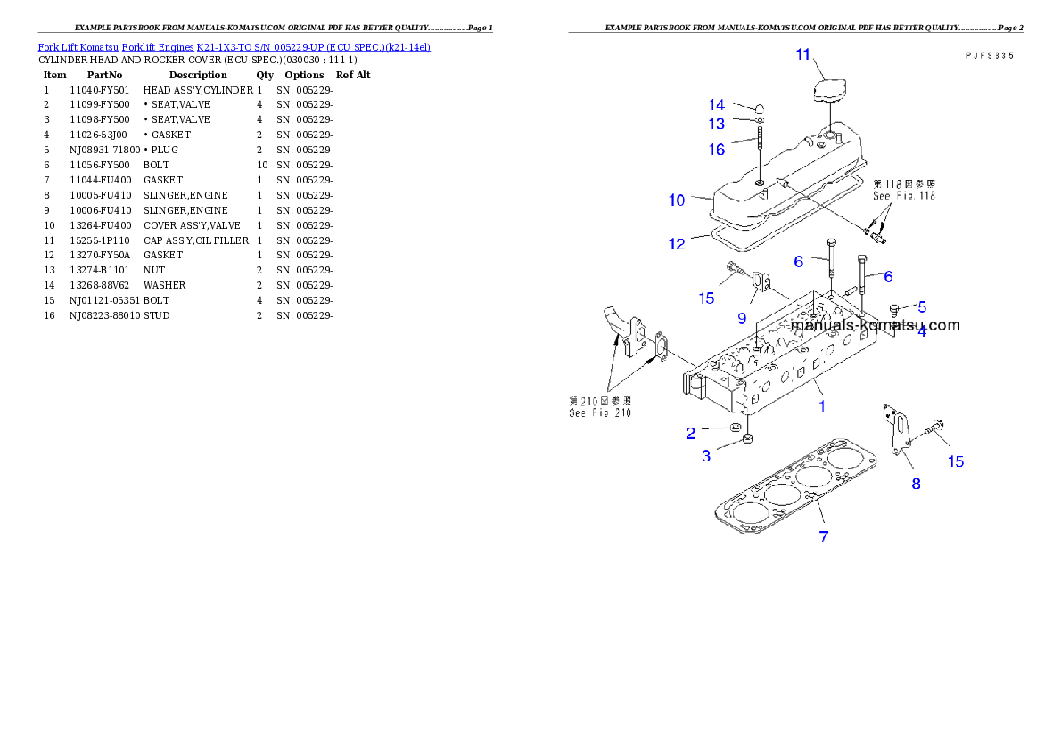 K21-1X3-TO S/N 005229-UP （ｻﾝｹﾞﾝ　ｼｮｸﾊﾞｲ　ｼﾖｳ） Partsbook