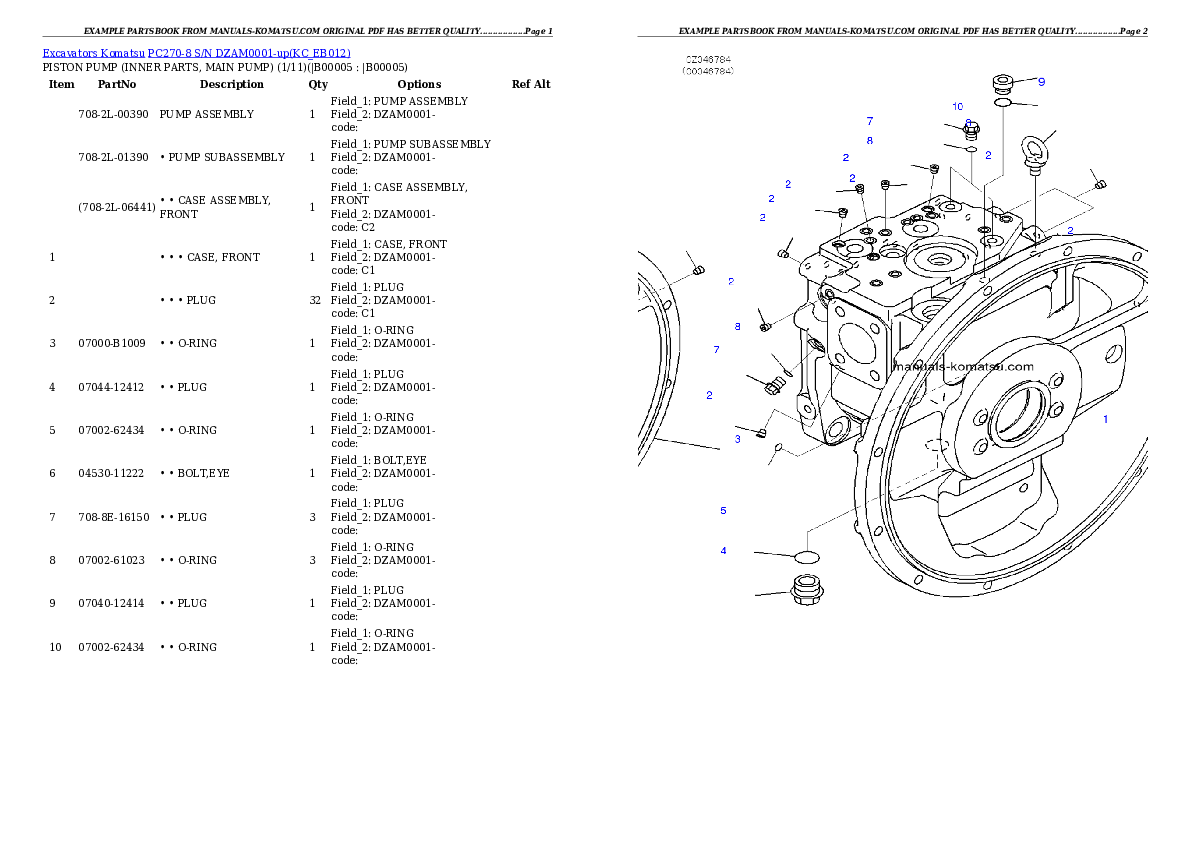 PC270-8 S/N DZAM0001-up Partsbook