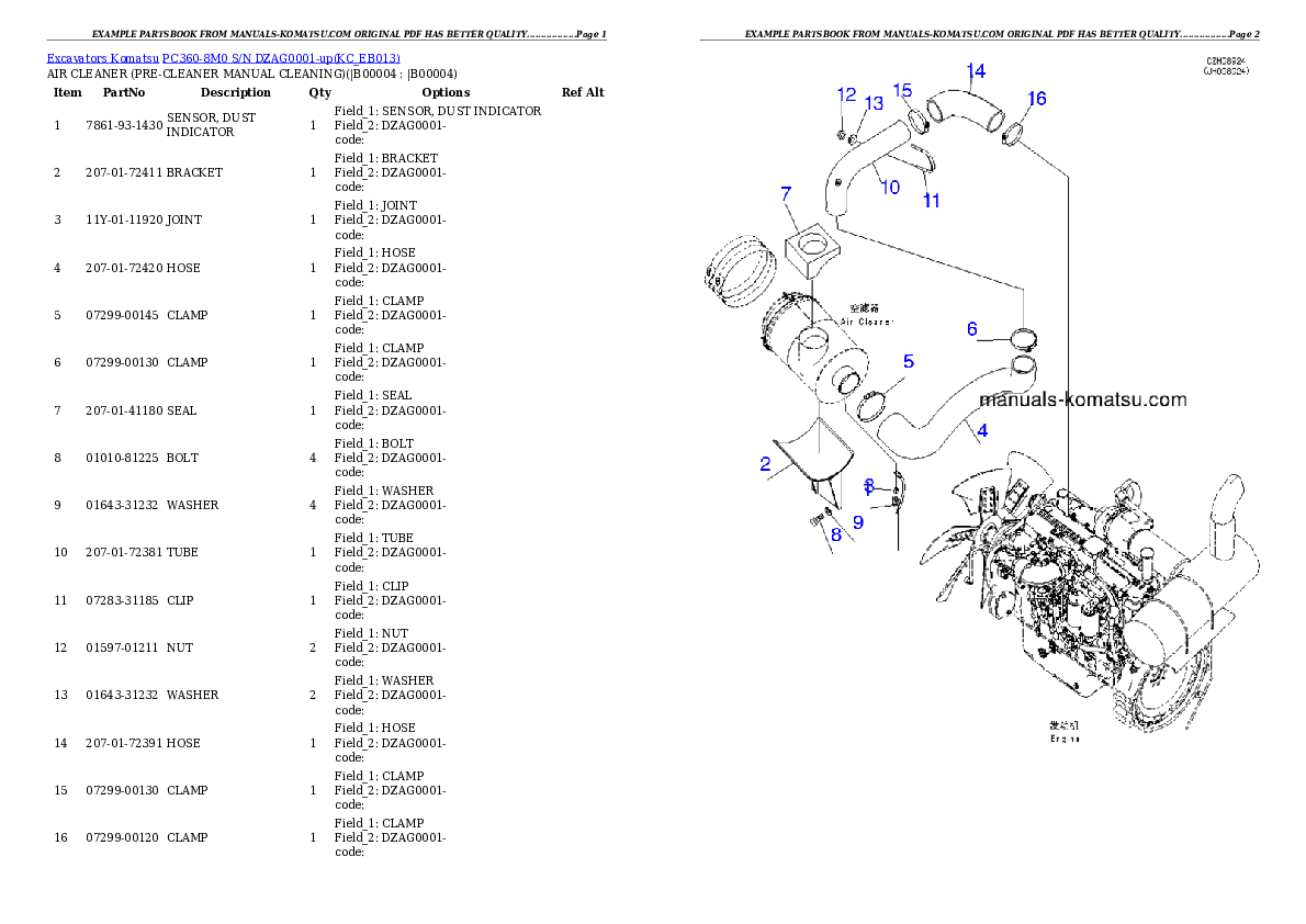 PC360-8M0 S/N DZAG0001-up Partsbook