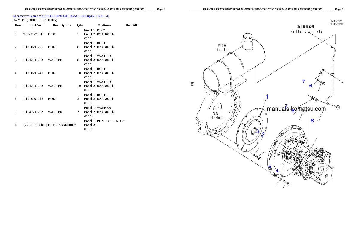 PC360-8M0 S/N DZAG0001-up Partsbook