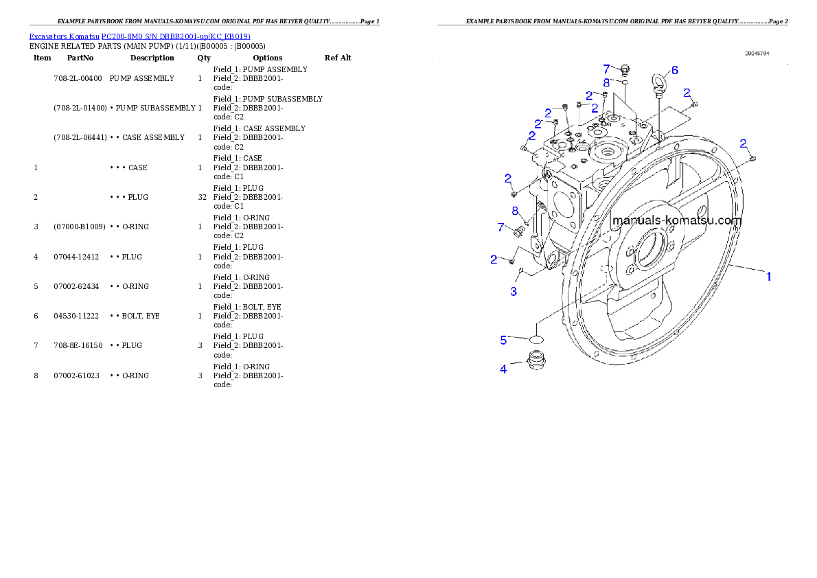 PC200-8M0 S/N DBBB2001-up Partsbook