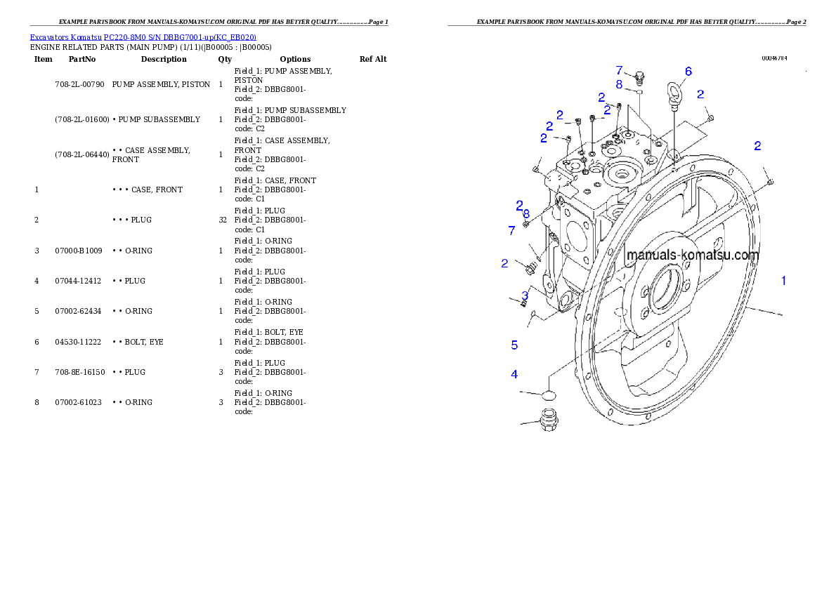 PC220-8M0 S/N DBBG7001-up Partsbook