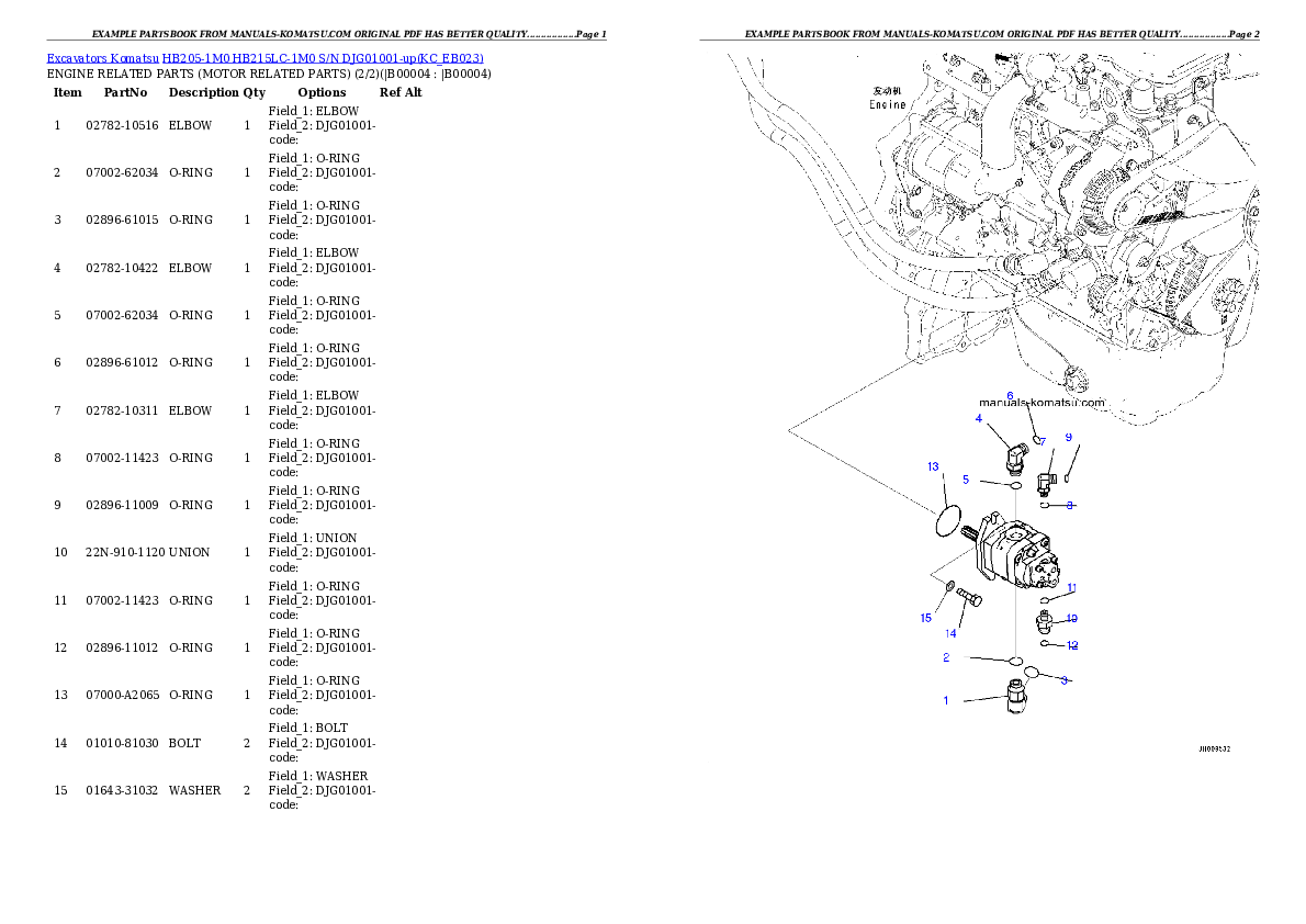 HB205-1M0 HB215LC-1M0 S/N DJG01001-up Partsbook