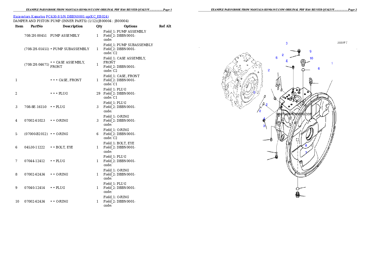 PC430-8 S/N DBBN0001-up Partsbook