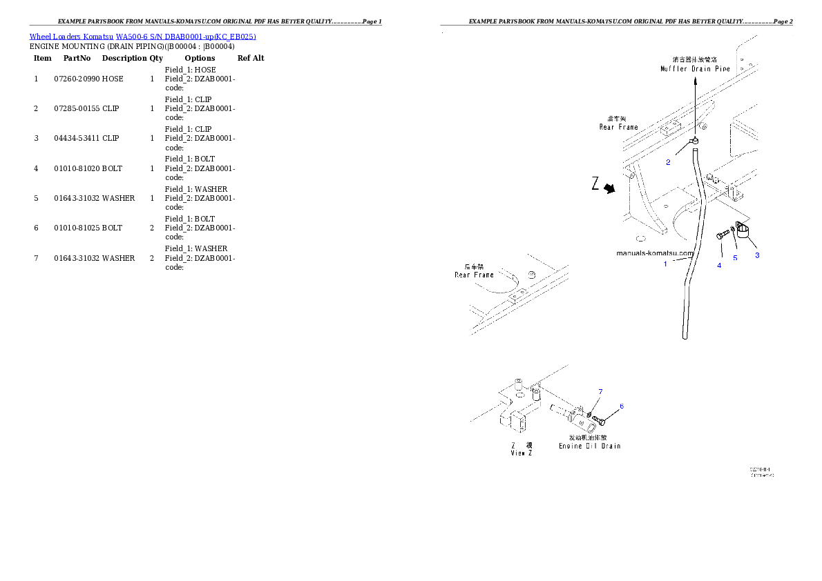 WA500-6 S/N DBAB0001-up Partsbook