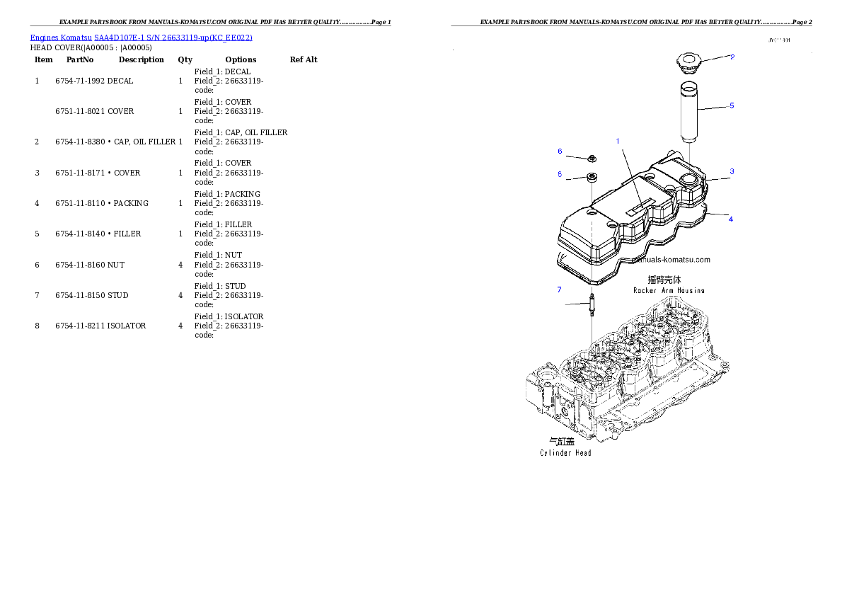 SAA4D107E-1 S/N 26513014-UP (For D39EX-22/D39PX-22) Partsbook