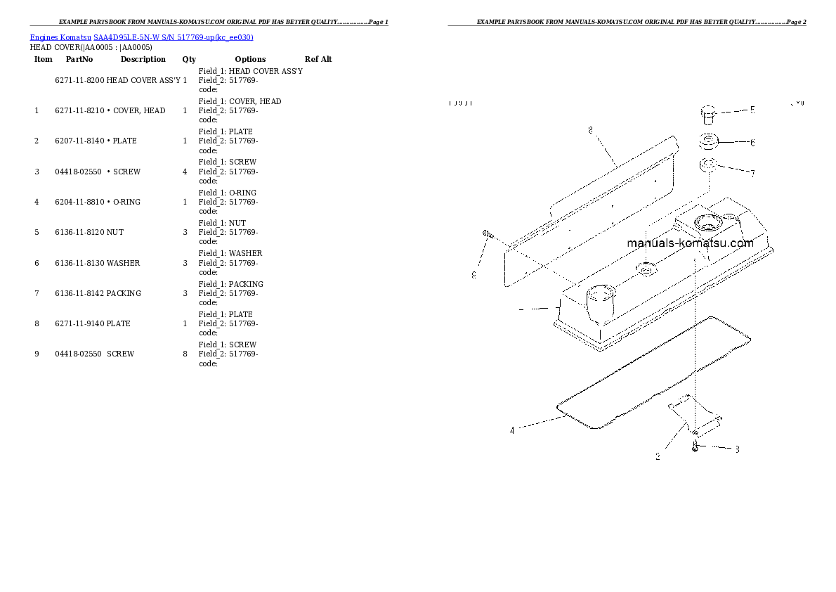 SAA4D95LE-5N-W S/N 517769-up Partsbook