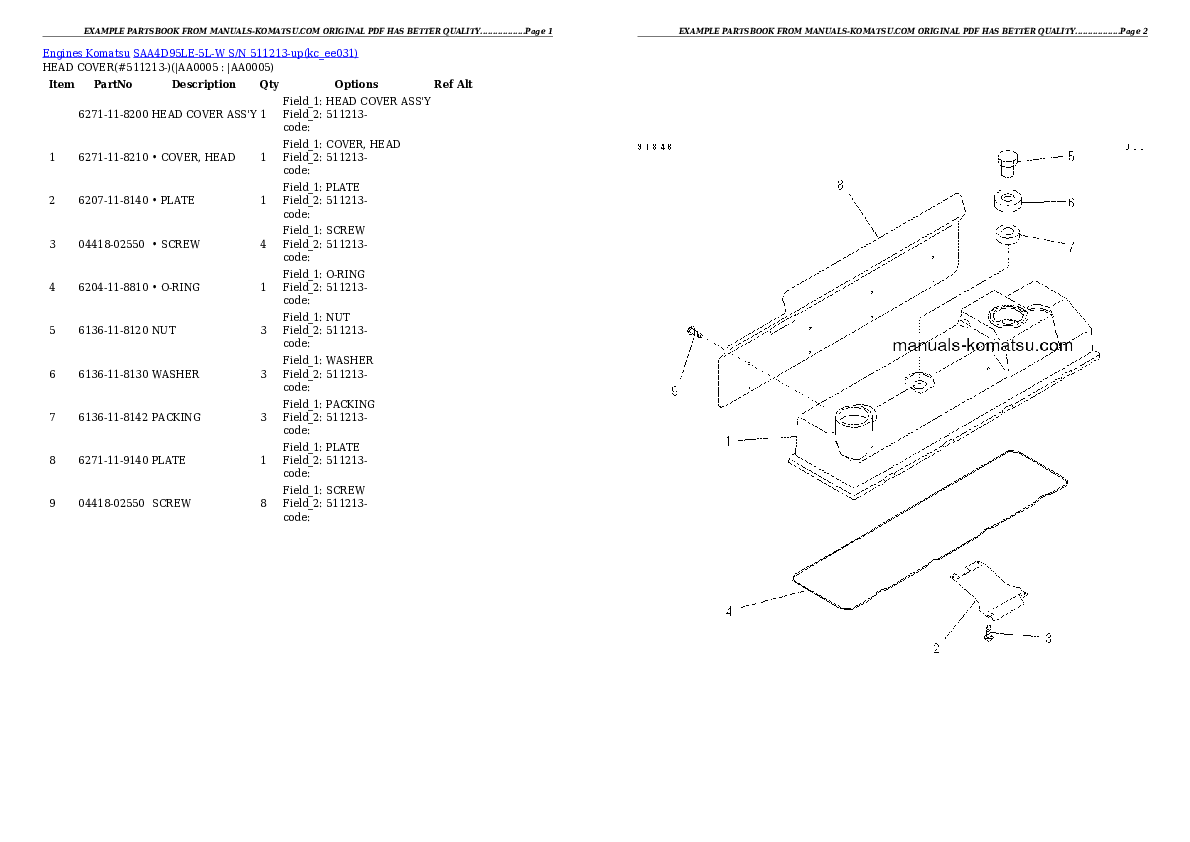 SAA4D95LE-5L-W S/N 511213-up Partsbook