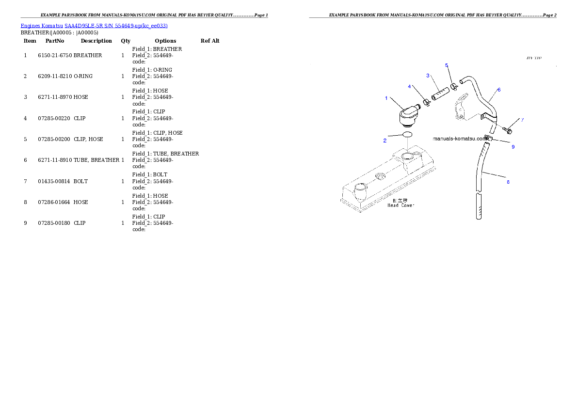 SAA4D95LE-5R S/N 554649-up Partsbook