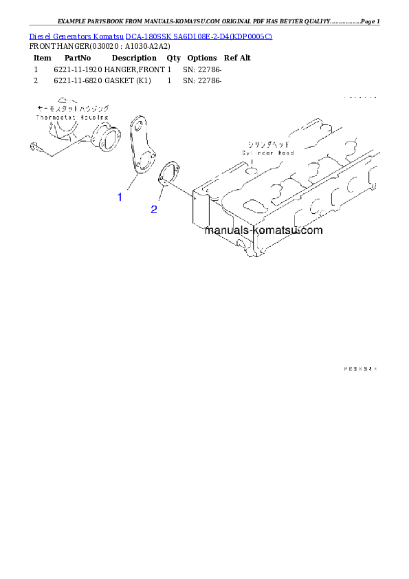 DCA-180SSK  SA6D108E-2-D4 Partsbook