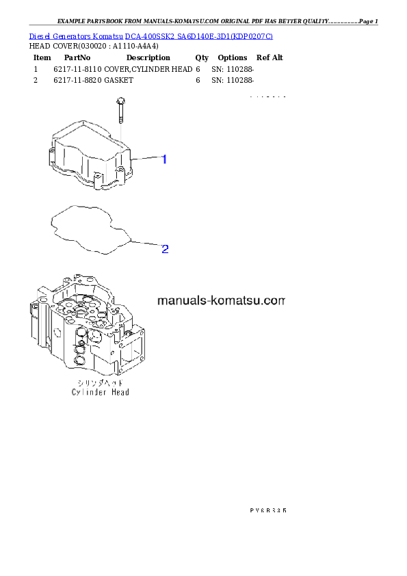 DCA-400SSK2 SA6D140E-3D1 Partsbook