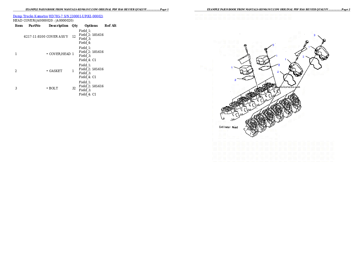 HD785-7 S/N J30001-UP Partsbook