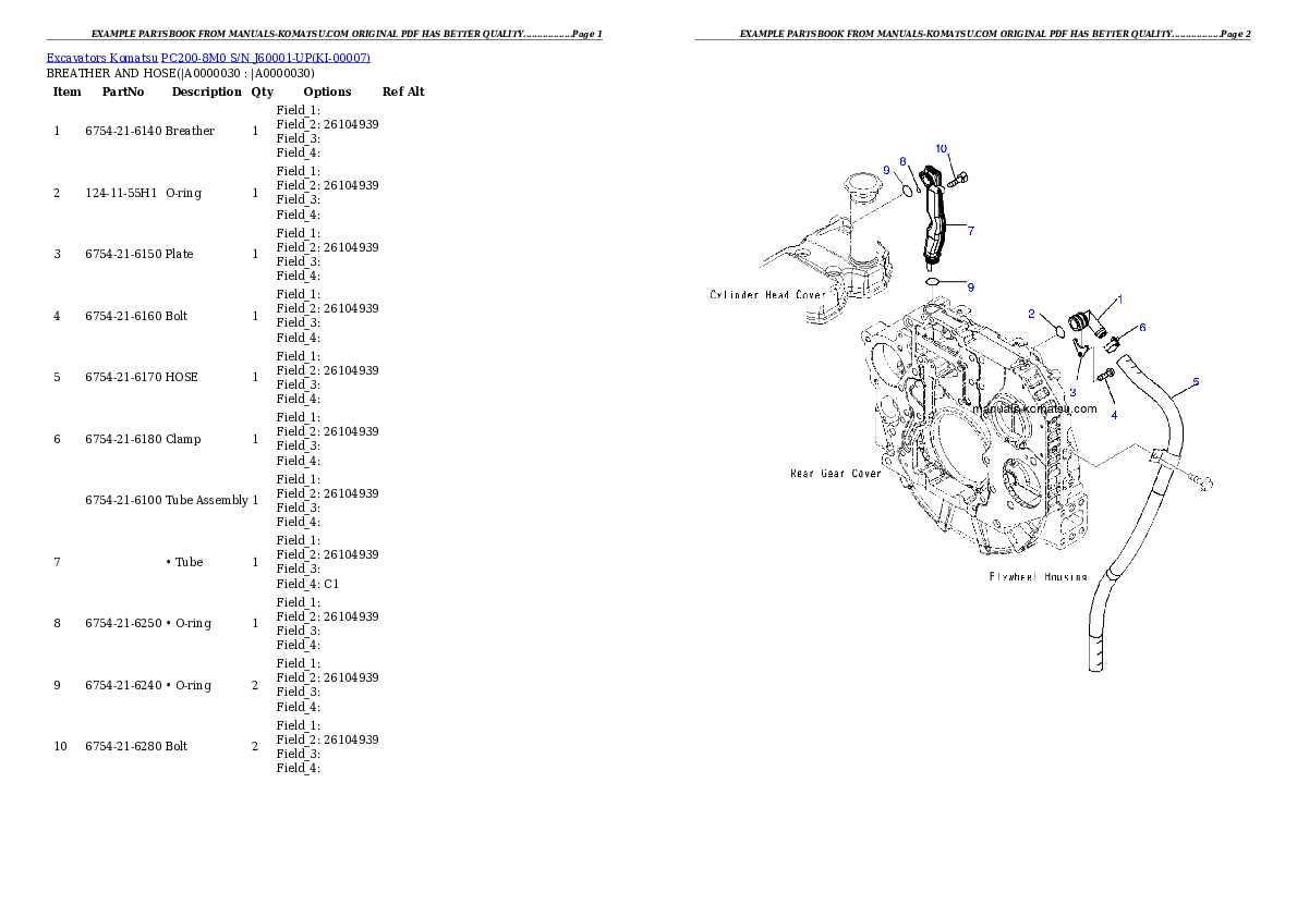 PC200-8M0 S/N J60001-UP Partsbook