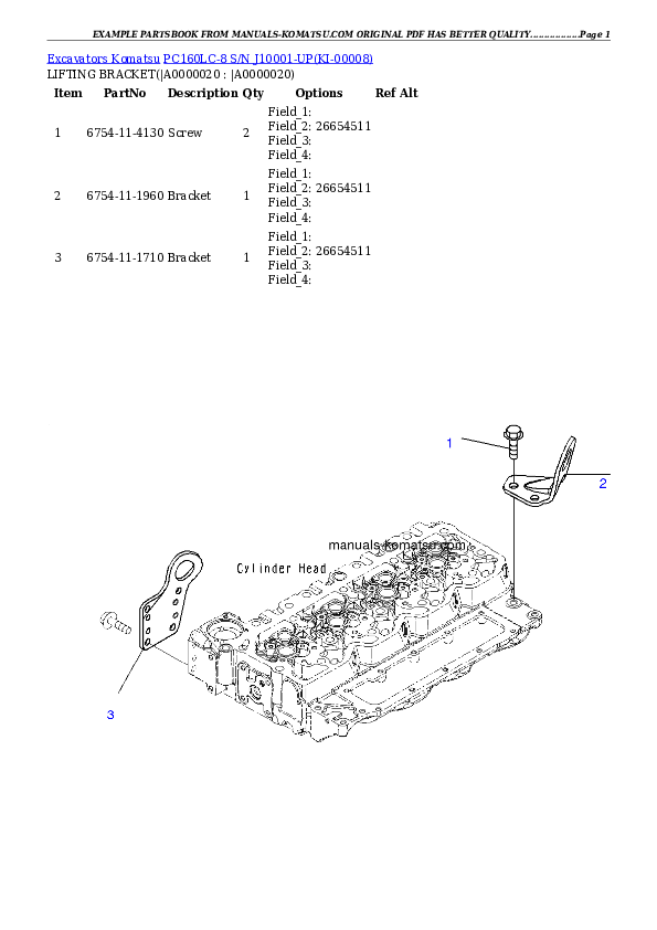 PC160LC-8 S/N J10001-UP Partsbook