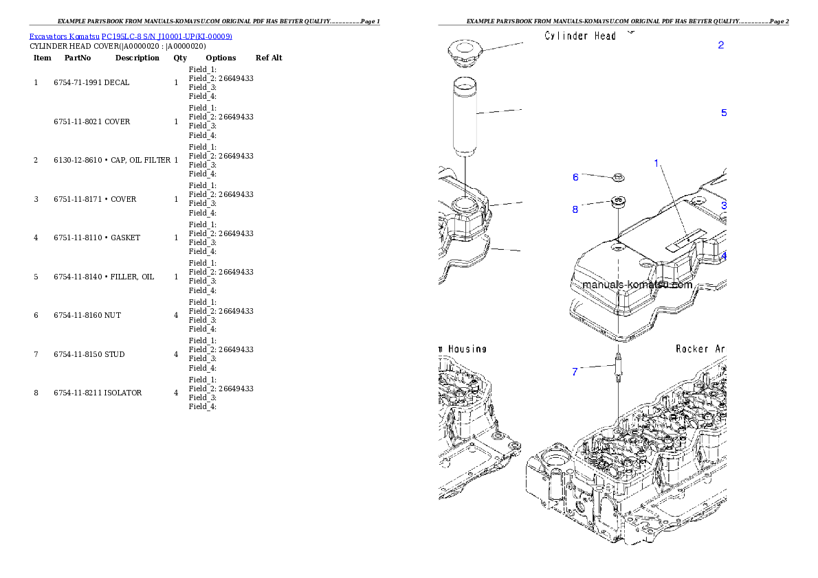 PC195LC-8 S/N J10001-UP Partsbook