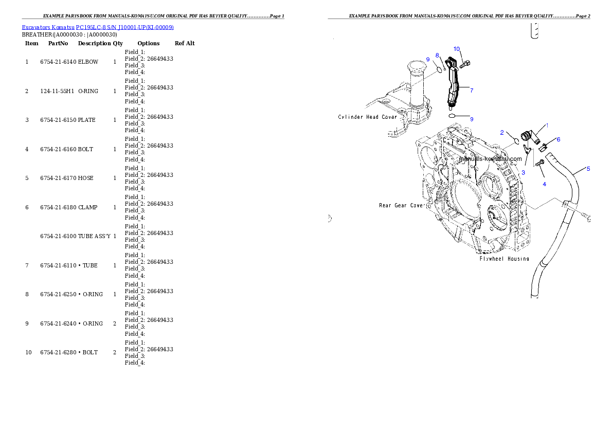 PC195LC-8 S/N J10001-UP Partsbook