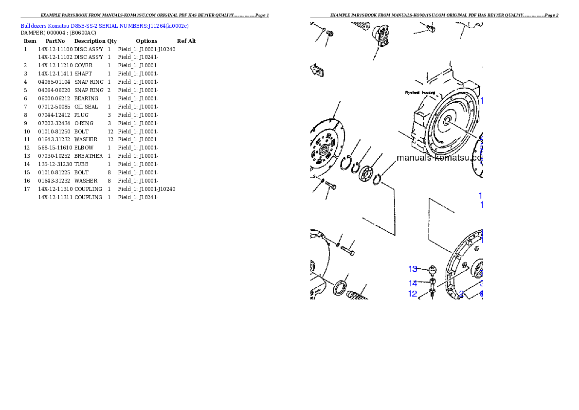 D85E-SS-2 SERIAL NUMBERS:J11264 Partsbook