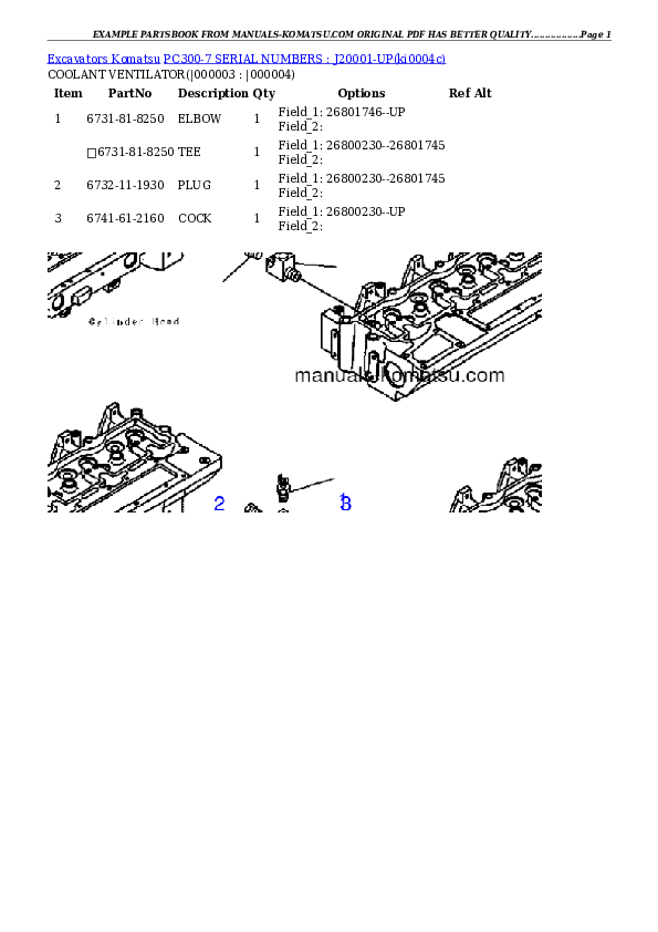 PC300-7 SERIAL NUMBERS : J20001-UP Partsbook