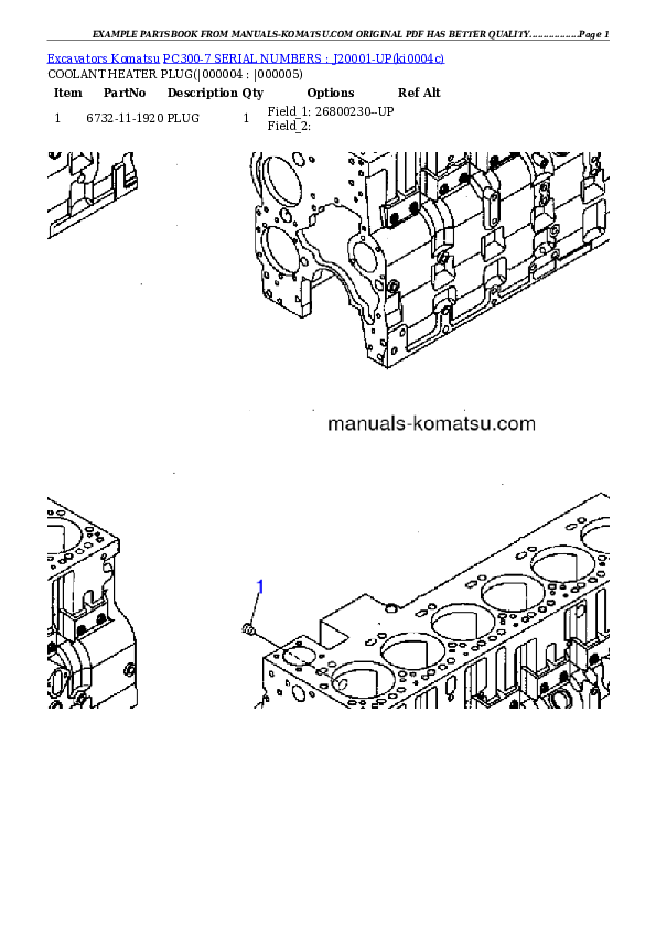 PC300-7 SERIAL NUMBERS : J20001-UP Partsbook