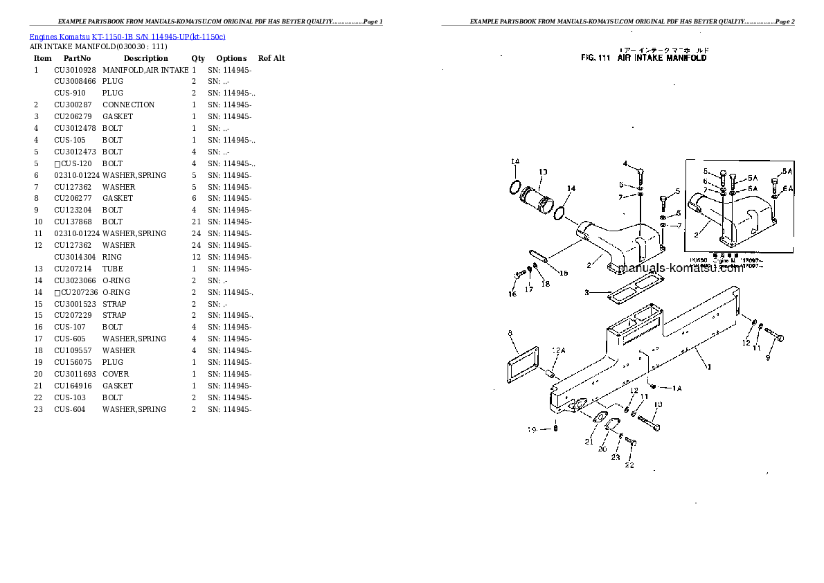 KT-1150-1B S/N 114945-UP Partsbook