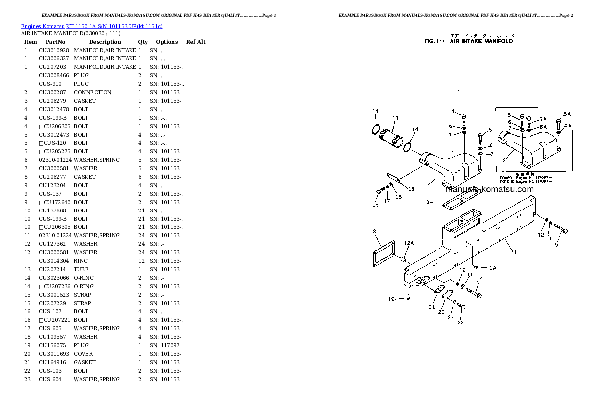 KT-1150-1A S/N 101153-UP Partsbook