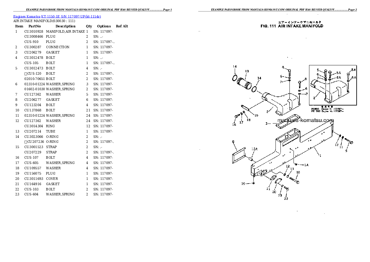 KT-1150-1E S/N 117097-UP Partsbook