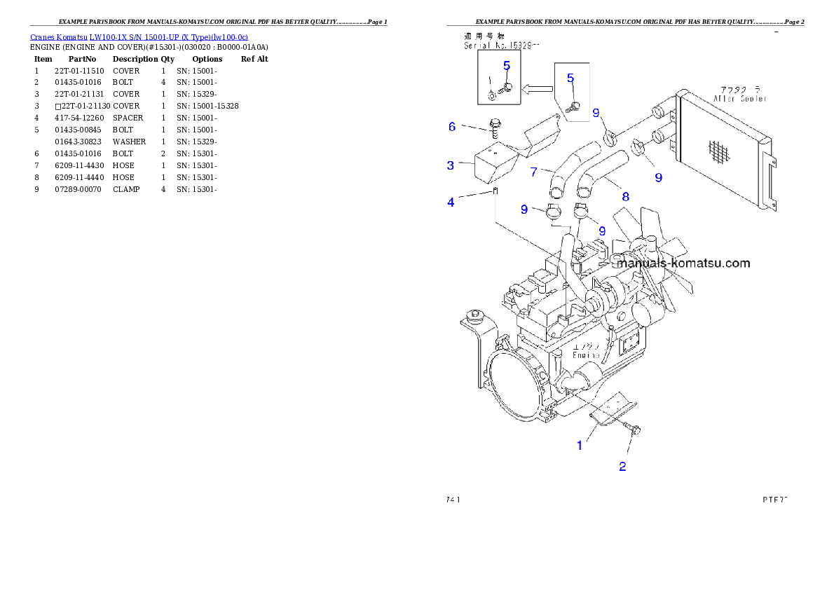 LW100-1X S/N 15001-UP (X Type) Partsbook