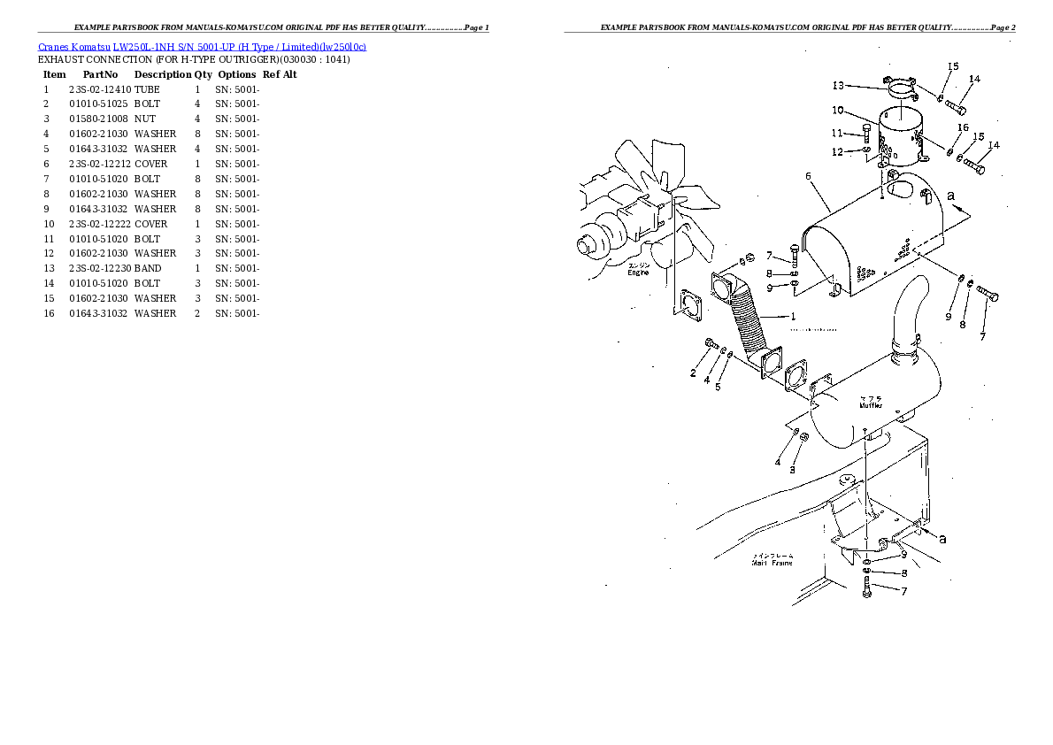 LW250L-1NH S/N 5001-UP (H Type / Limited) Partsbook