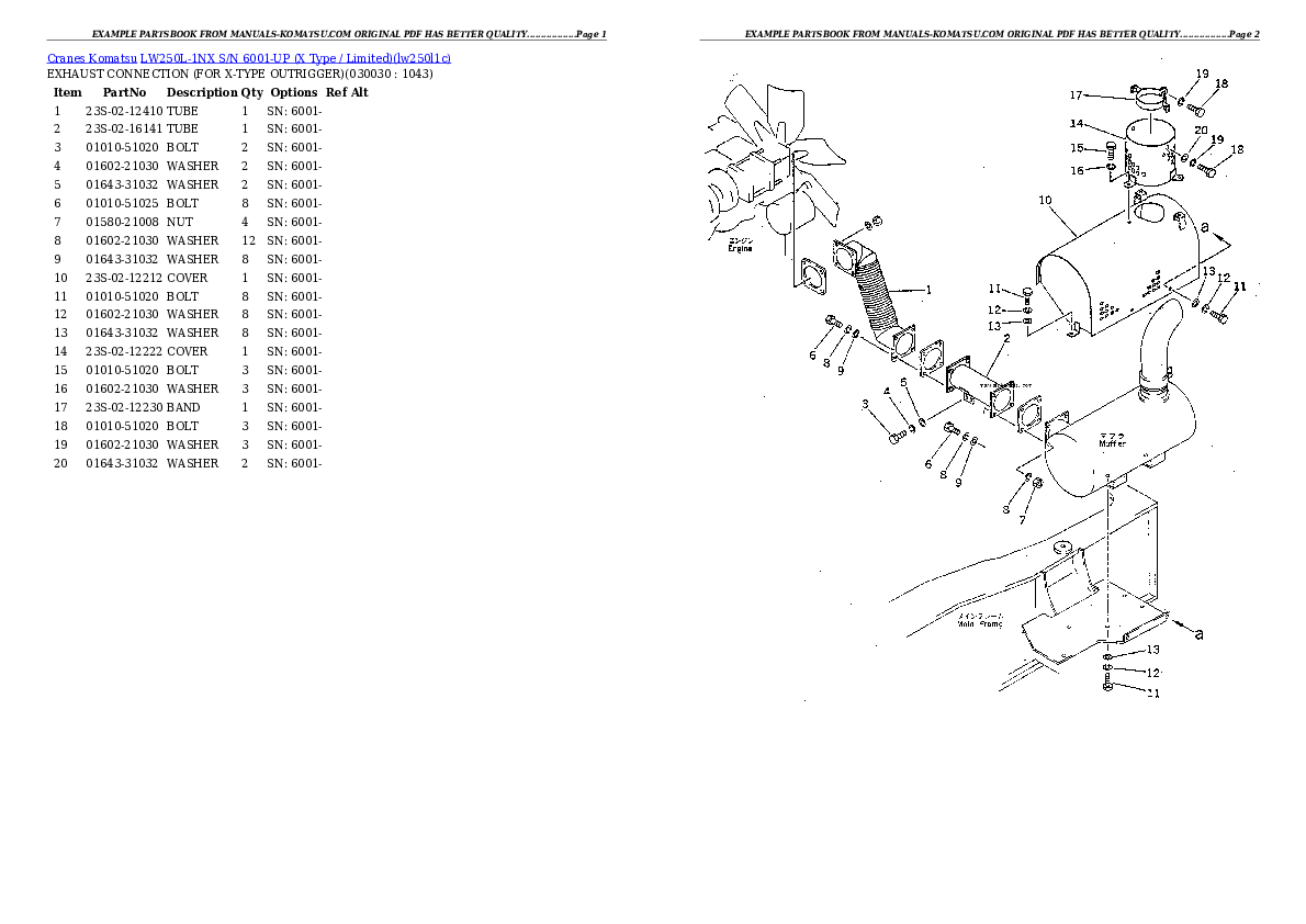 LW250L-1NX S/N 6001-UP (X Type / Limited) Partsbook