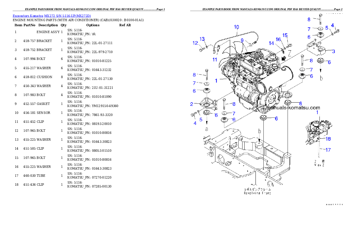 MX272 S/N 5116-UP Partsbook