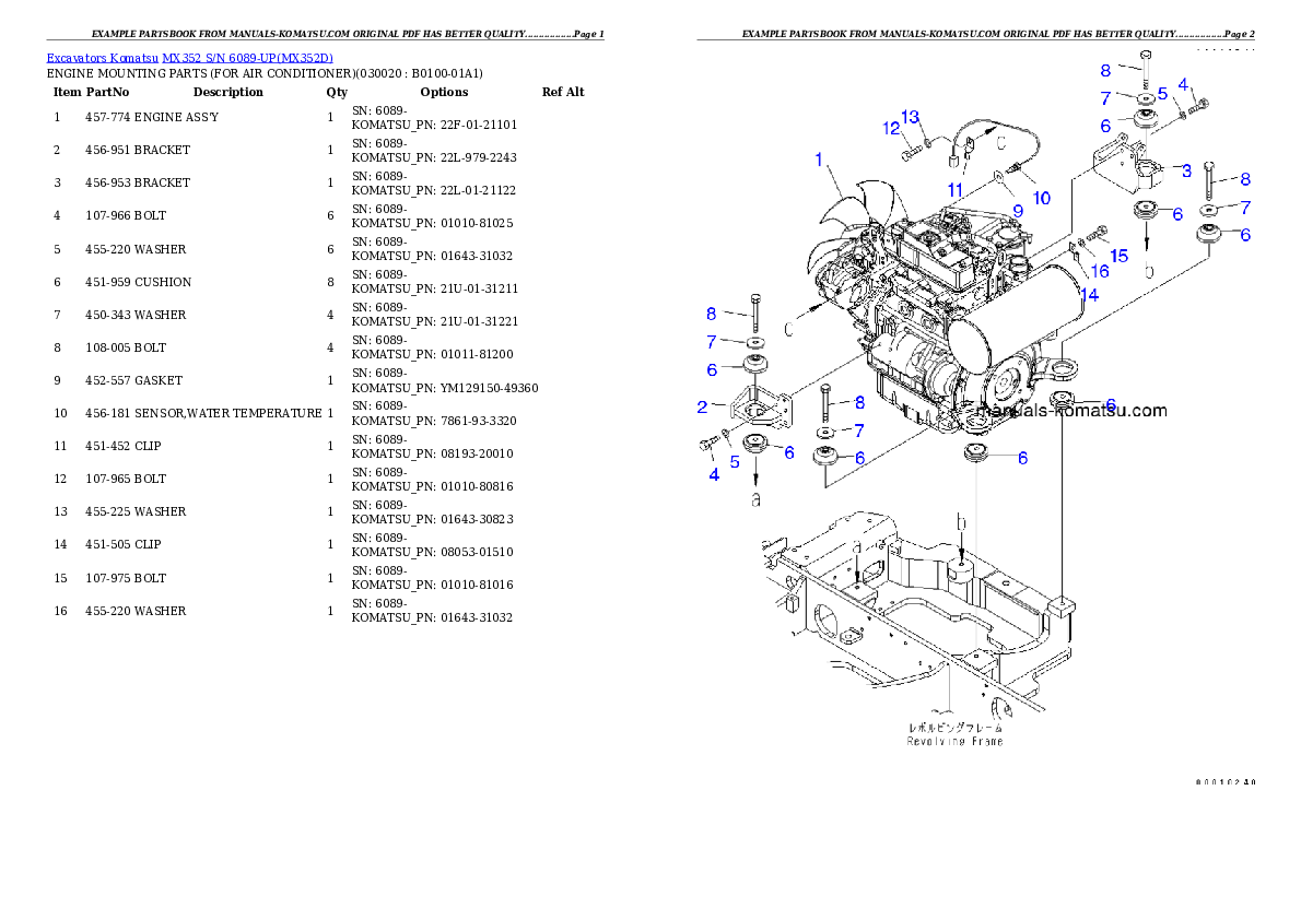 MX352 S/N 6089-UP Partsbook