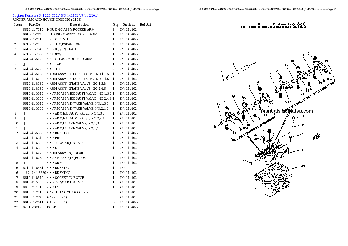 NH-220-CI-2V S/N 141402-UP Partsbook