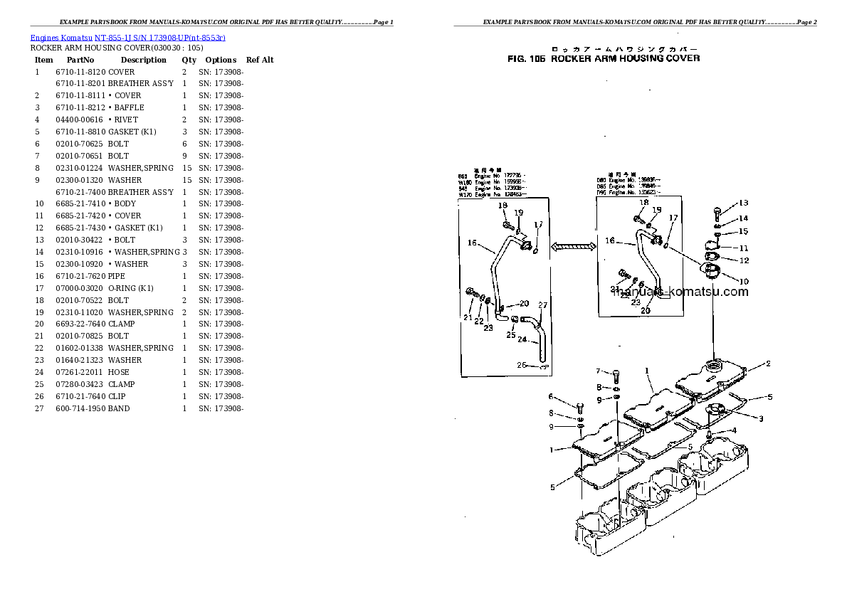 NT-855-1J S/N 173908-UP Partsbook