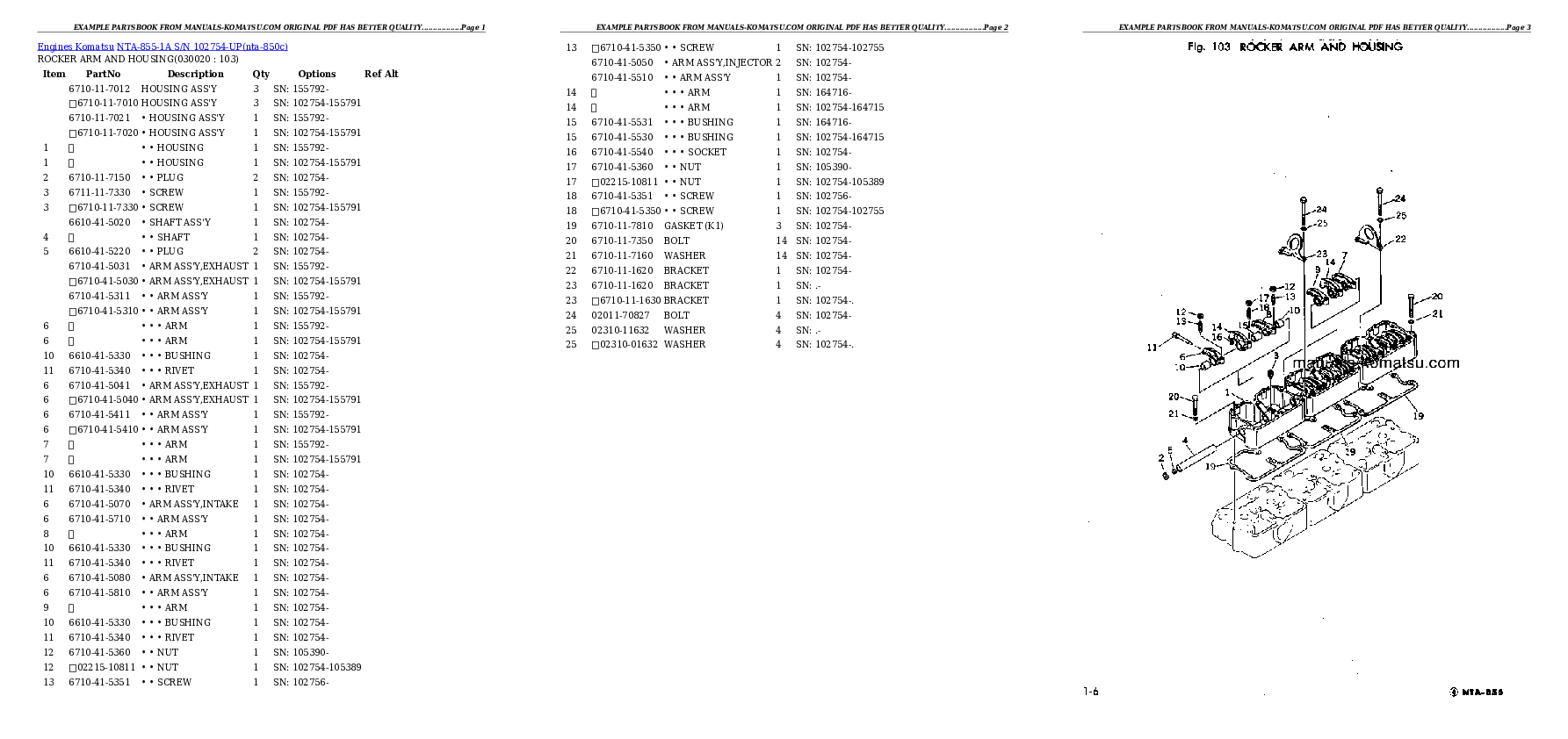 NTA-855-1A S/N 102754-UP Partsbook