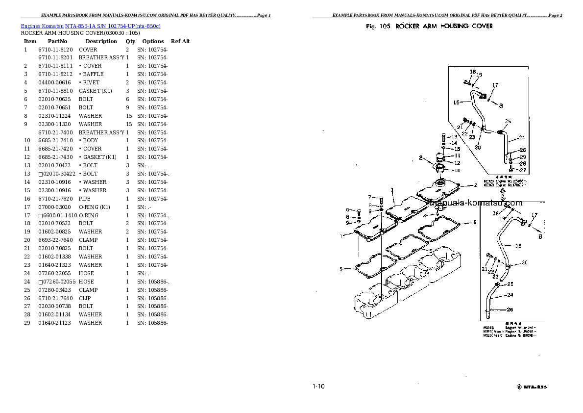 NTA-855-1A S/N 102754-UP Partsbook