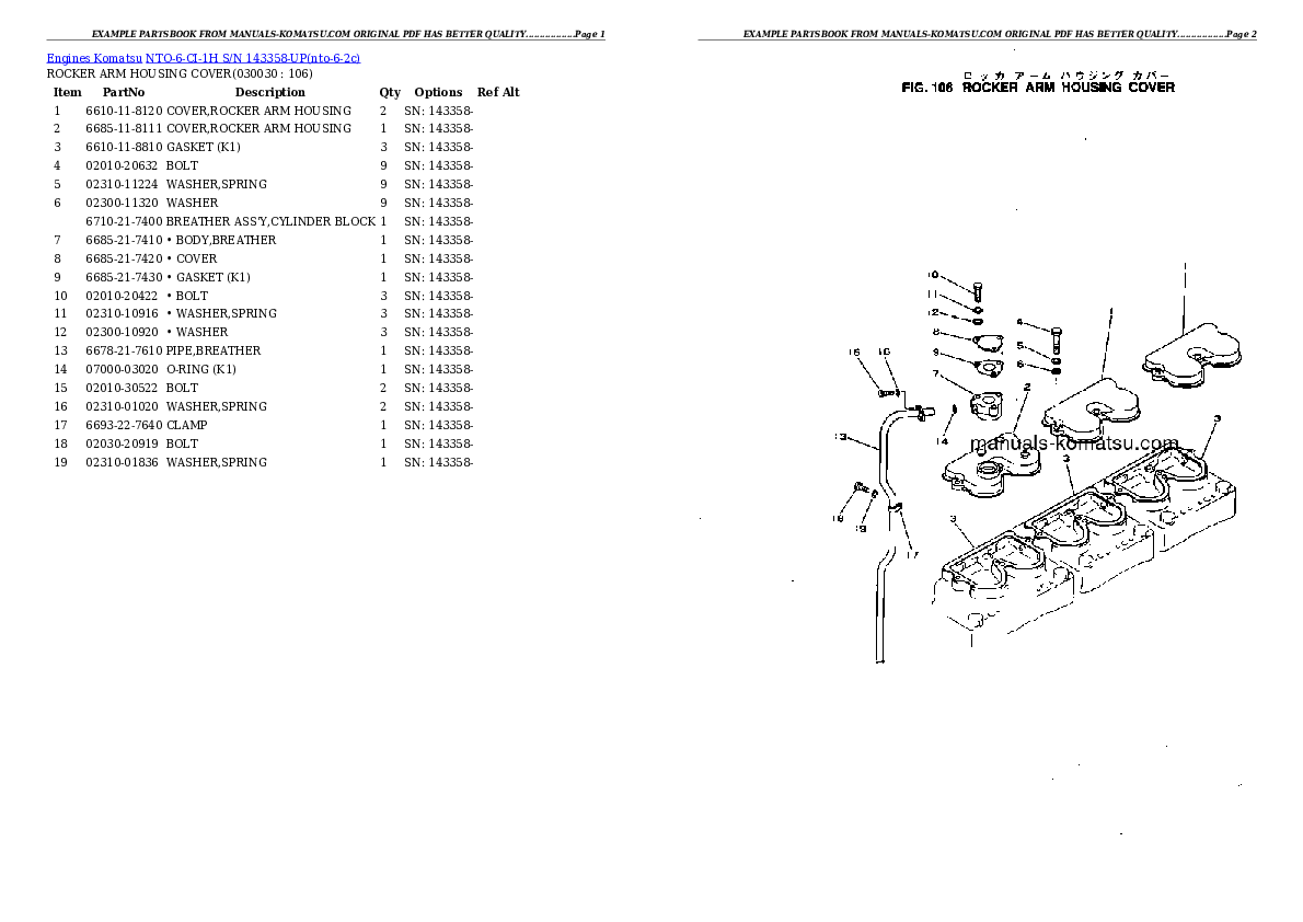 NTO-6-CI-1H S/N 143358-UP Partsbook
