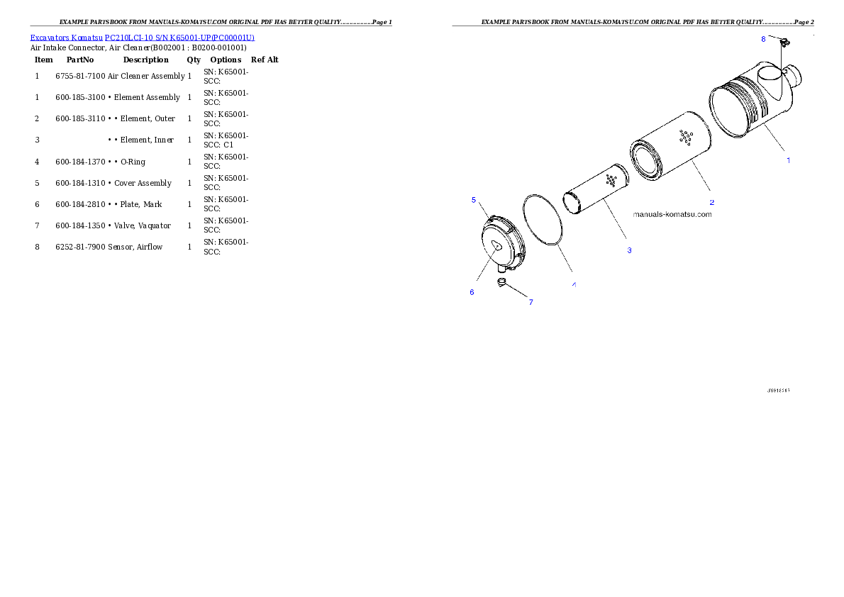 PC210LCI-10 S/N K65001-UP Partsbook